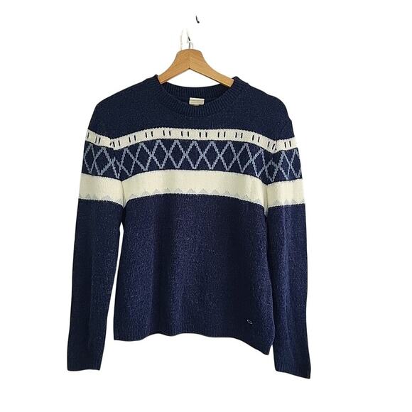 VTG Ocean Pacific OP Sweater Women M Navy White Fair Isle Knit USA Made 90s Surf - Picture 1 of 9